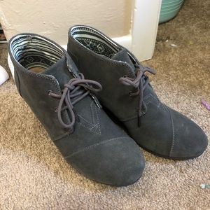 Toms Grey Suede Wedge Booties